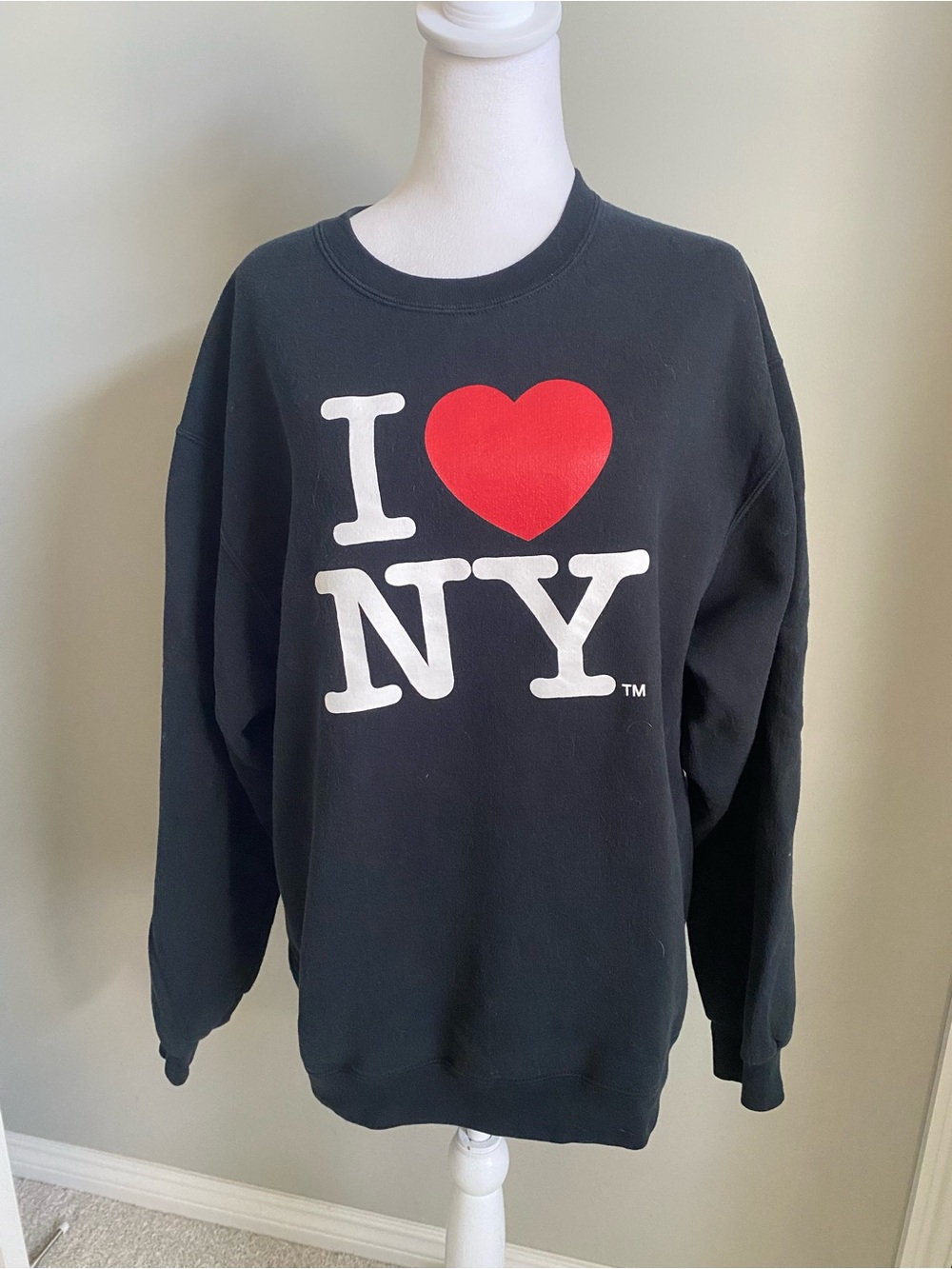 I Heart NY Black Unisex Crewneck Sweatshirt with Red Heart